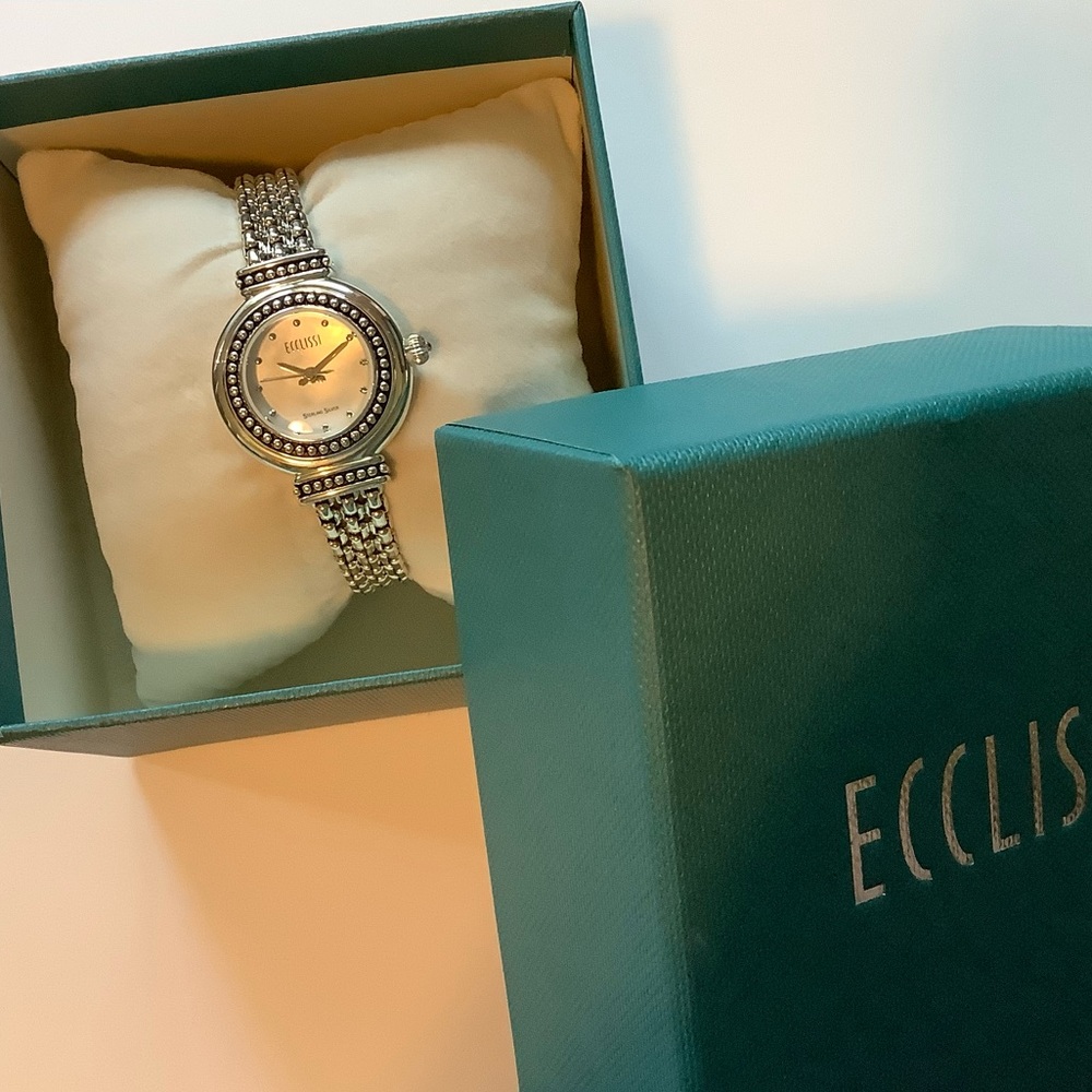 Ecclissi Sterling Sliver Box Chain Bracelet Watch
